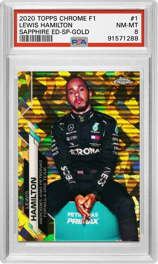 2020 Topps Chrome Sapphire Edition F1 Lewis Hamilton Gold #1, PSA 8 NM-MT