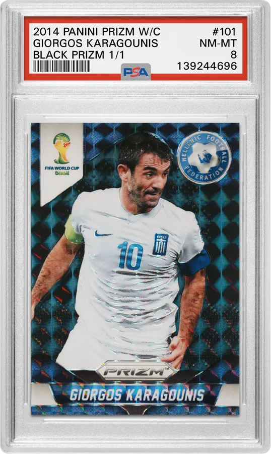 2014 Panini Prizm World Cup Giorgos Karagounis Black Prizm #101, PSA 8 NM-MT